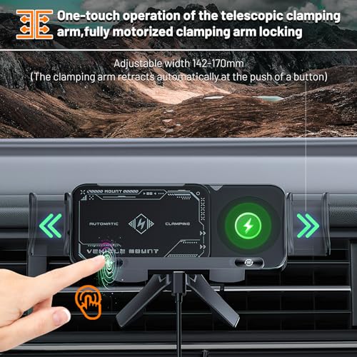 High Intelligent Mobile Phone/Pad Holder, 2 in 1 Auto Rotating Phone Holder, Car Charger Fast Charging, One-Touch Rotatable Car Vent Mount for Smartphone/Pads, Including Foldable Phones (Black)