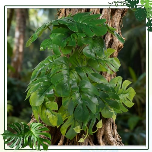 4 Pack Reptile Fake-Plants for Terrarium Amphibian Habitat Decor-Reptiles Artificial Plants for Terrarium Fake-Reptile-Plants - Fake Monstera
