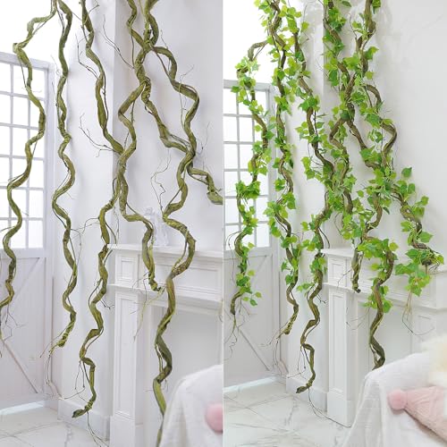 118in Bendable Greenery Garland Halloween Vine for Hanging Decor | Large Tree Branches Artificial Wall Grapevines Craft Plants Tree Trunk Creepy Jungle Twigs Reptile Climbing Mantel Decoration