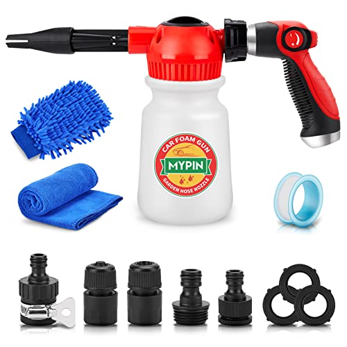 MYPIN New Rotary Dial 16 in 1 Car Wash Foam Gun, Foam Cannon with Nozzles - color: Red
