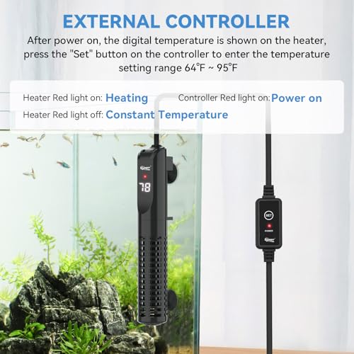 hygger Ceramic Submersible Aquarium Heater, New Explosion-Proof Fish Tank Water Heater with External Temp Controller Auto Thermostat Heater for Saltwater Freshwater (200W for 10~40 Gallon) - size: 200W for 10~40 gallon