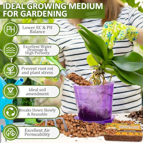 Legigo 2QT Horticultural Charcoal & 1.1 LB Coco Chips for Plants- Organic Coconut Coir Chips Brick and Hardwood Biochar Soil for Potting Mix and Indoor/Outdoor Gardening