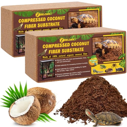 ZeeDix 2 Pack Coconut Fiber Substrate, 100% Organic Coconut Husk Coco Coir Brick Terrarium Bedding for Reptiles, Tortoise, Bearded Dragon, Leopard Gecko, Snake, Hermit Crabs, Frogs, Tarantula - color: 2pcs