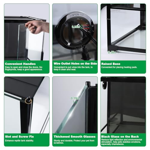 67 Gallon Reptile Tank Large Full Glass Terrarium, Bearded Dragon Tank Front Opening Reptile Enclosure Cage with Anti Escape Ventilated Top Lid for Snake Gecko Lizard Turtle 36''x18''x24''