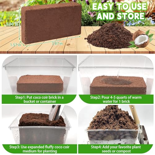 Coco Coir Bricks - Compressed Coconut Fiber Substrate for Plants, Gardening, Potting Mix. Low EC & Balanced pH Natural Growth Medium for Seed Starting, Herbs, and Gardening (6 PCS) - size: 6 PCS