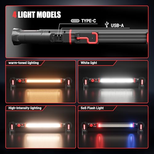 YouTeMei Under Hood Work Light Bar, Ultra Long Size Magnetic Work Light with 5200mAh Backup Charger, 3220LM, Hands-Free Garage Light for Mechanics, Emergency, Vehicle Inspection