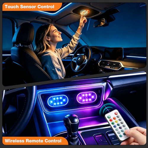 4PCS Magnetic LED Interior Car Lights, 8 Colors Wireless Ambient Nightlight - size: 4pcs