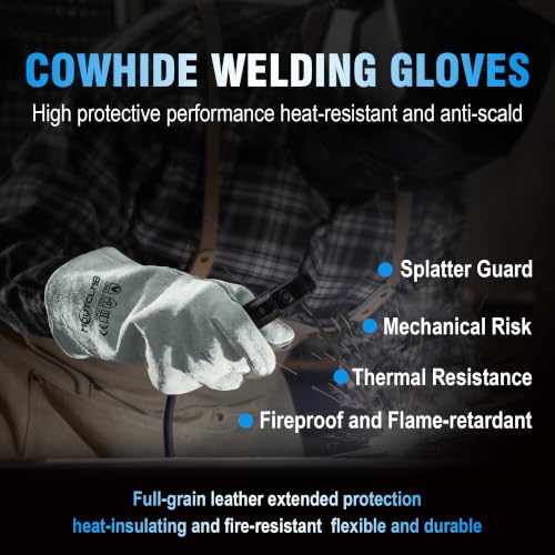 Long Welding Gloves 23.6 Inches 932℉,Heat/Fire Resistant Leather For Mig, Tig, Stick, Forge, BBQ, Grill, Fireplace - color: 14in White