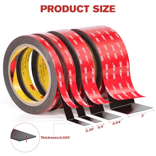Double Sided Tape Heavy Duty 0.5" x 16.5 ft Mounting Tape VHB 5925 Black - color: Black, size: 0.5"×16.5ft