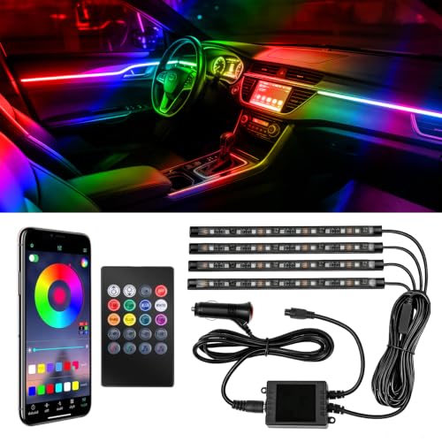 Car LED Strip Lights, Car Interior Lights, Footwell Lighting for Car with App and Wireless Remote Control, Ambient Lighting Car with Charger Music Sync, Universal for Cars Trucks SUVs