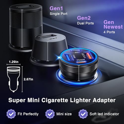 USB C Car Charger, 3Pack 65W 4-Port Dual USBC & USB-A Car Charger Adapter - color: 3-Pack Black