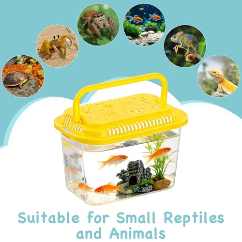 10 Pcs Reptile Terrariums Carrier Cage with Lids, Plastic Fish Tank with Handle, Small Aquarium Transport Container Portable, Fish Bucket for Crab Beach Turtle Pets