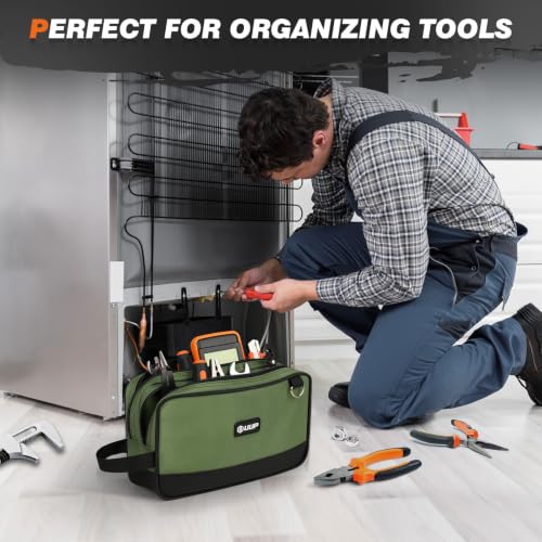 12" Small Tool Bag, Divider Zipper Pouch Tool Box Organizer - color: Green 1Pack, size: 12" x 7"