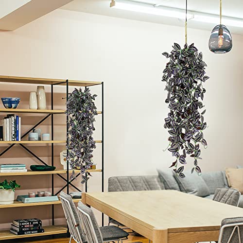 TOCHGREEN 3pcs Artificial Hanging Plants-3.6ft Fake Ivy Vine Purple Fake Ivy Leaves Faux Hanging Scindapsus Vine for Wall House Room Party Garden Indoor Outdoor Decoration