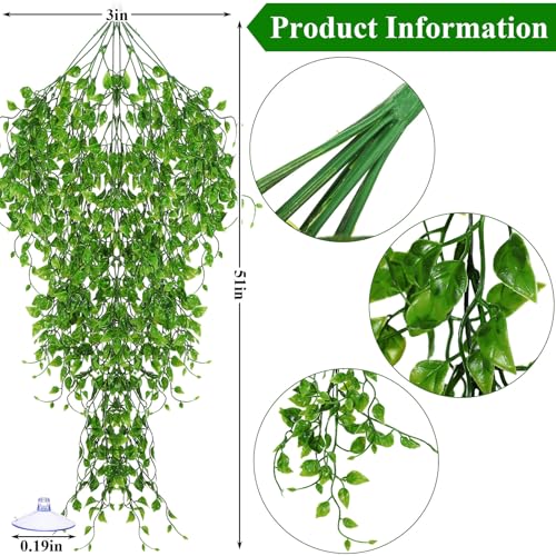 Suncalla Reptile Plants Terrarium Hanging Plants Vines Boston Climbing Terrarium Plant with Suction Cup for Bearded Dragons Lizards Crested Gecko Snake Crab Tank(Petite Leaf Series,Multiple Green) - style: Petite Leaf Series