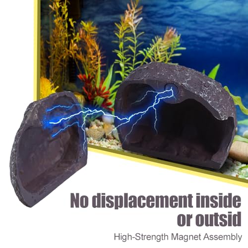 MiOYOOW Aquarium Hideaway Rock, Resin Magnetic Fish Hideout Rocks Fish Tank Hiding Rock House for Betta Shrimp Reptiles Landscape Ornament - color: Red