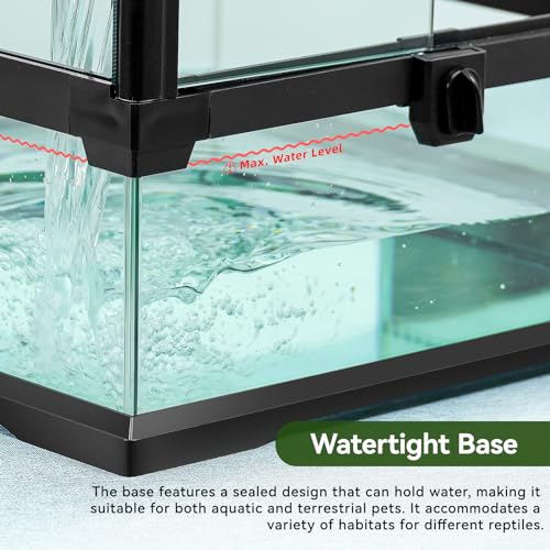 24x18x18'' Glass Reptile Tank Front Opening Terrarium Suitable for Leopard Geckos, Snakes, Tree Frogs, Chameleons,Watertight Base, Ventilated Metal Mesh Top, Pre-Drilled Cable Holes - size: 24'' x 18'' x 18''
