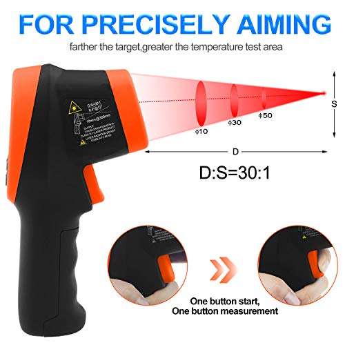 -58℉~2732℉ Industrial Pyrometer,Infrared Thermometer Temperature Gun,30:1 Dual Laser Industrial IR Temperature Gauge,Adjustable Emissivity (NOT for Human Temp Test) - color: AP-2732 Orange