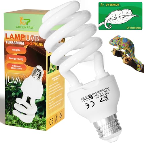 UVB Reptile Light 5.0: 26W Tropical & Subtropical UVA UVB Reptile Light Bulb, UVB Light for Reptiles Compact Fluorescent Terrarium Lamp,UVB Bulb for Chameleon Turtle Gecko Include UV Sensor Card - size: 6.5INCH-5.0