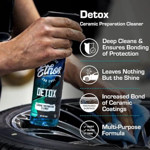 Ethos DETOX - Ceramic Coating Prep Spray, Panel Wipe, Glass Cleanser - Remove Your Old Ceramic Coating, Wax, or Sealant - Multi-Purpose Formula - Leaves Nothing But the Shine (16 OZ - 2PK) - size: 16 Fl Oz (Pack of 2)
