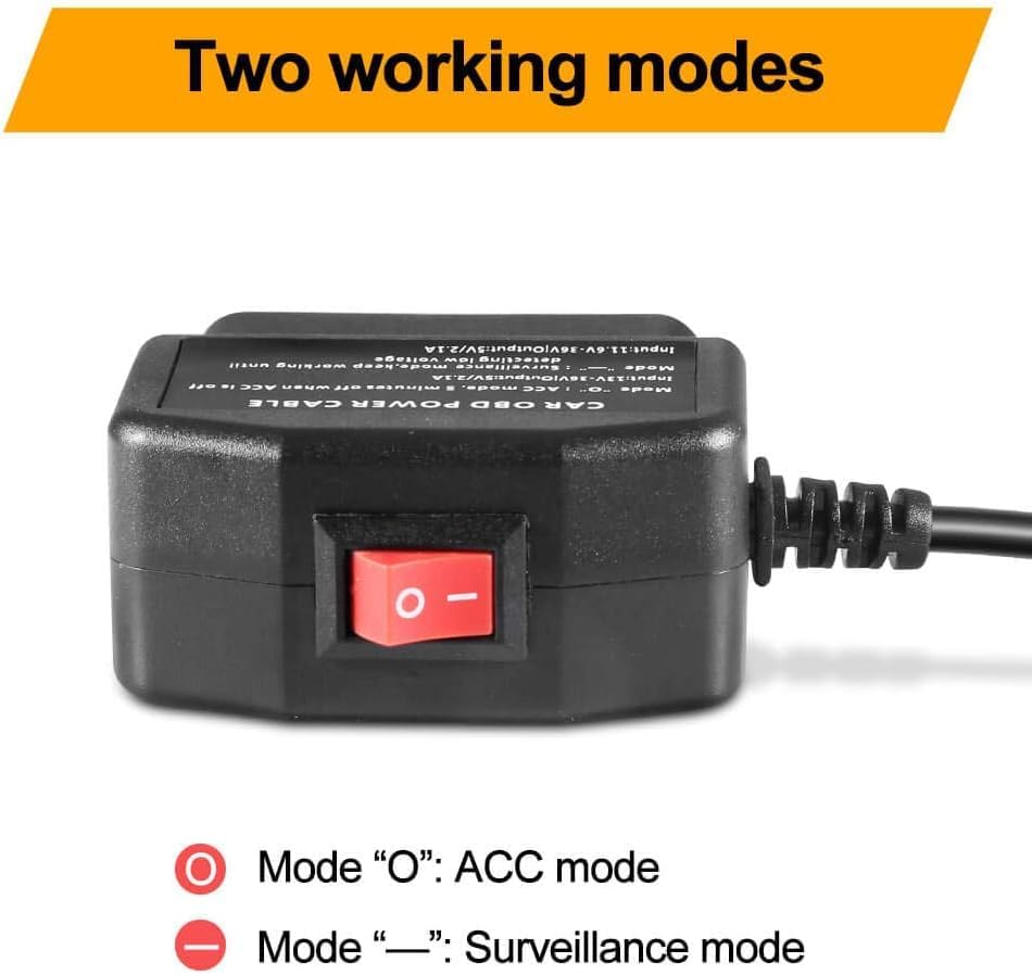 Dash Cam OBD Hardwire Kit, OBD2 Power Cable for Dash Camera TwinPa OBD to USB-C OBDII Adapter Hardwire Charger Cable and Acc Two Mode 12-36V to 5V 3A (USB-C Port)