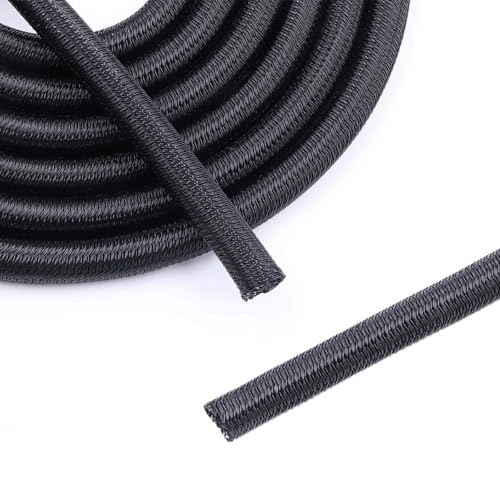 3/8" - 10Ft Split Braided Cable Sleeve, Wire Loom Tubing, Black - size: 3/8" - 10Ft