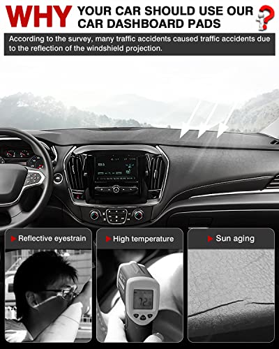 Autorder Dashboard Cover Mat for 2018-2024 Chevrolet Traverse Accessories Dash Cover Flannel Dash Mat Sunshade Glare UV Rays Protector - size: Black 18-24 Traverse