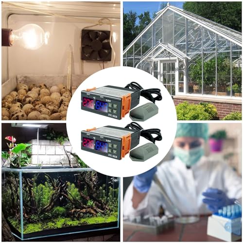 2Pcs All-Purpose Intelligent Digital Display Temperature and Humidity Controller with Dual Displays and Relay Outputs STC-3028 10A AC110~220V for Incubator Brooder Refrigerator Fermenter Greenhouse