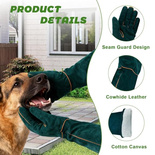 23.6 Inch Cowhide Reptile Handling Gloves, Bite Proof and Puncture Proof Arm Protection for Iguana Snake Falcon