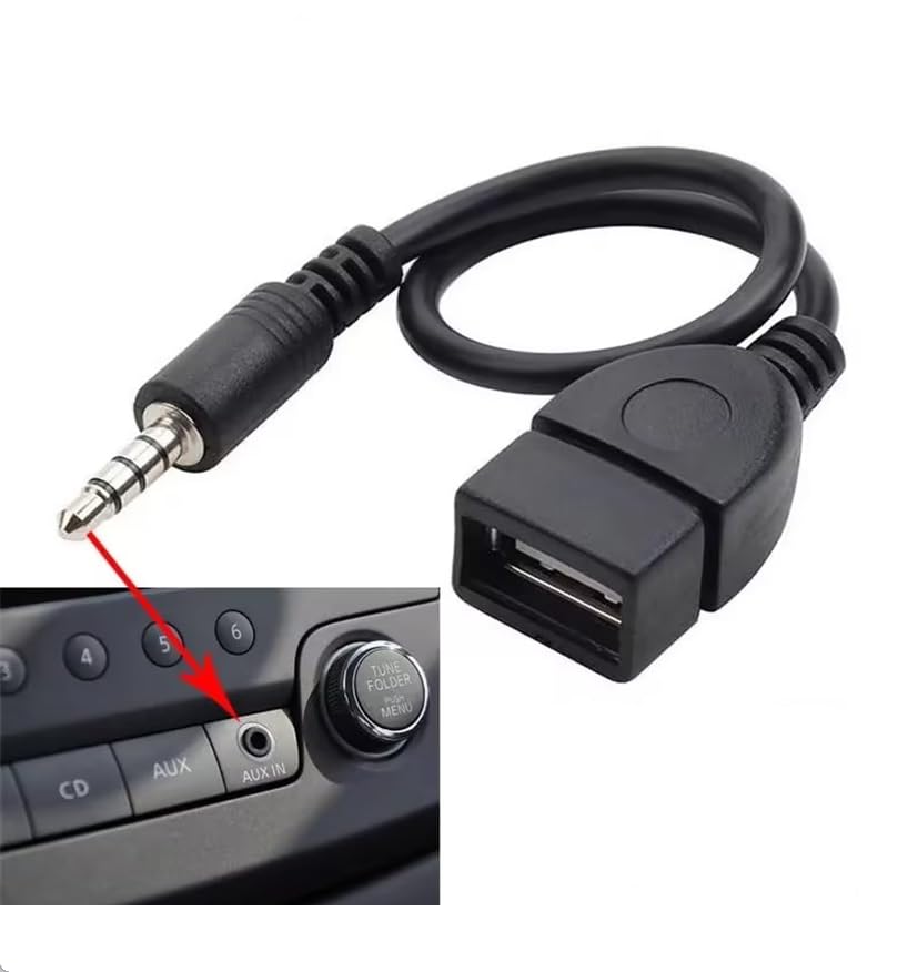 Black USB to AUX Adapter Cable,3.5mm Male AUX Plug to USB 2.0 Female Converter Adapter Cable Cord for Car Aux Port 20cm/8-inch Length Black OTG Adapter Accessories