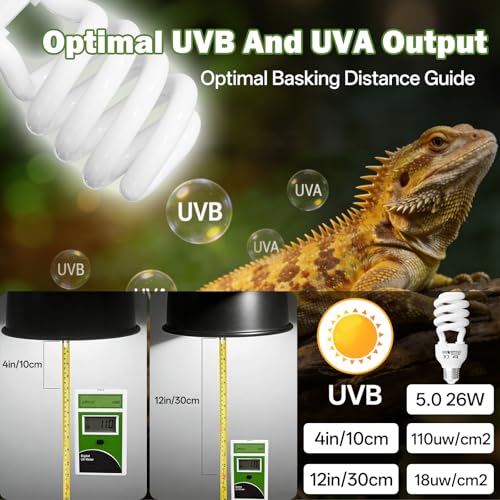 UVB Reptile Light 5.0: 26W Tropical & Subtropical UVA UVB Reptile Light Bulb, UVB Light for Reptiles Compact Fluorescent Terrarium Lamp,UVB Bulb for Chameleon Turtle Gecko Include UV Sensor Card - size: 6.5INCH-5.0