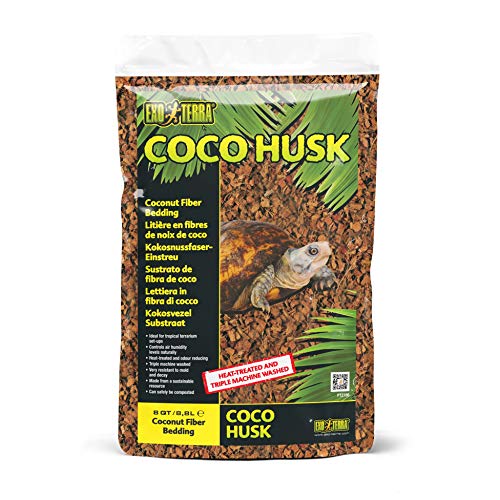 Exo Terra Coco Husk, 8 QT (8.8 L) – Coconut Fiber Reptile Bedding for Tropical Terrariums, Humidity-Holding Coco Fiber Substrate for Amphibians & Invertebrates - size: 8 QT
