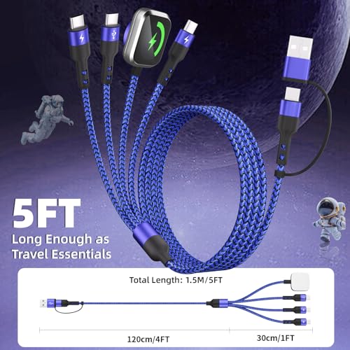 4 IN 2 Multi Charging Cable with 3 USB-C/iWatch Charger, Travel Essentials - color: Purple, size: 2Pack 5FT