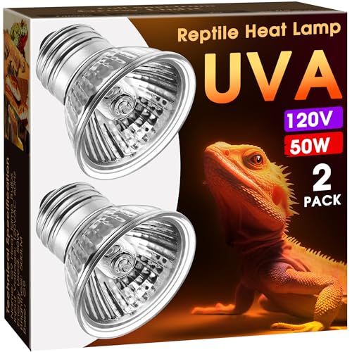 Briignite Reptile Heat Bulb 2 Pack, 50W UVA UVB Reptile Light Bulbs, Dimmable Heat Lamp Bulbs, Basking Light Bulb for Turtle, Beard Dragon Gecko Lizard Amphibians - color: Cream-50w Th09