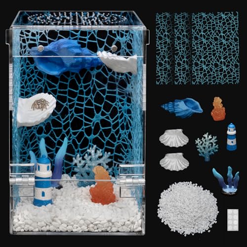 Jumping Spider Enclosure Starter Kit,Escape Proof Ocean Terrarium | Praying Mantis Terrariums,Transparent Acrylic Complete Bug Habitat,All In One Arboreal Tarantula Cribs Cage,Insect Container - size: Large