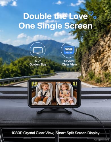 LUCKVIEW Dual Baby Car Camera, HD1080P Spilt Screen for 2 Kids - color: Blue