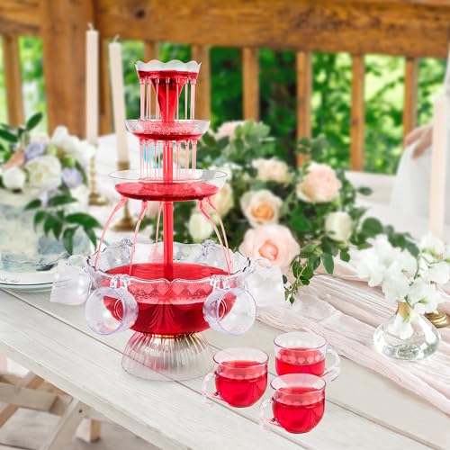 Nostalgia 3-Tier Party Fountain, Holds 1.5 Gallons, LED Lighted Base, Includes 8 Reusable Cups, 1.5 Gallon, Clear - style: Deluxe Party Fountain