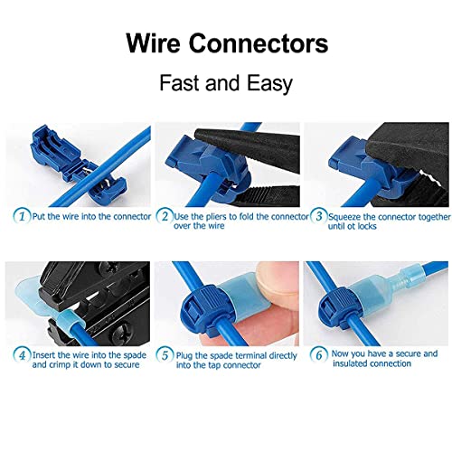 Baomain 120PCS Quick Splice Wire Terminals Kit, T-Tap Self-Stripping Connectors with Nylon Fully Insulated Male Spade Terminals, Red Blue Yellow Assortment