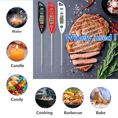 BOMATA 6 Pack Waterproof IPX7 Meat Thermometer Instant Read Food Thermometer with Long Probe for Water, Liquid, Kitchen Cooking, Grill,BBQ ! T101 X 6 Pcs (Black & Red & White)… - color: Black,Red,White