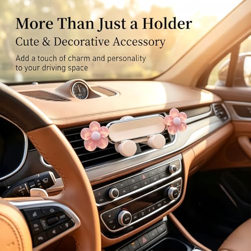 Car Air Vent Phone Holder, Pink Flower & Cloud Design Cute Car Phone Mount, 5.31" x 1.97" 360° Rotatable Adjustable Vent Phone Bracket, Universal for Most Cars, SUVs, Trucks (Style C) - size: 1 PC #Style C