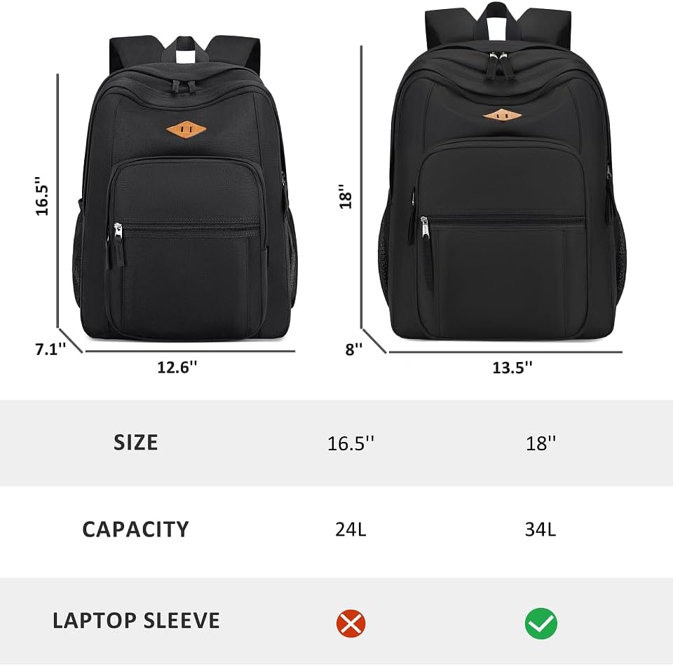 abshoo Classical Basic Womens Travel Backpack For College Men Water Resistant Bookbag (Black)