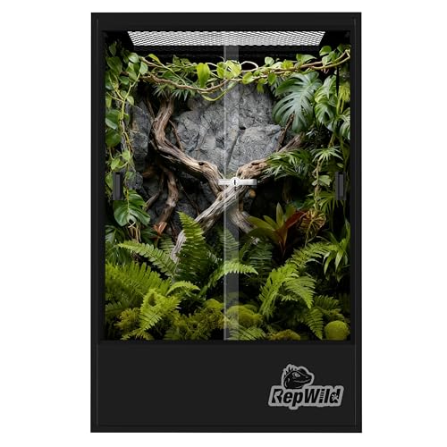 65 Gallon PVC Tall Reptile Tank/Terrarium, RepWild 24" x 18" x 36" Arboreal Reptile Habitat Enclosure with Sliding Door & Heavy-Duty Screen for Amphibians, Crested Gecko Lizard Chameleon - size: 24”W x 18”D x 36”H