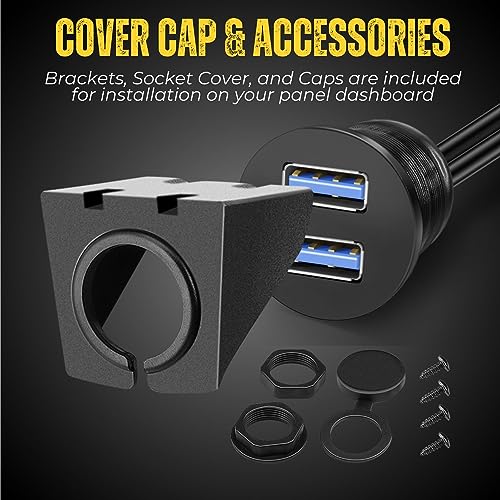 TNP Dual USB 3.0 Flush Panel Mount Extension Cable for Car Dash, 3 FT - size: 2 Ports USB3.0 (3 Feet)