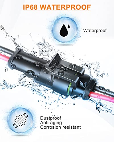 NAOEVO 2 Pin Connector Waterproof, 16 AWG 2 Wire Connectors, 6 Kits - size: 2 Pin