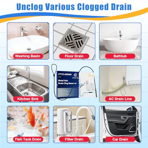 30 Inches Drain Snake Hair Drain Clog Remover, Upgraded Anti-break Metal Sink Snake with Nylon Layer, Plumbing Snake Drain Cleaner Tool for Shower Drain, Bathroom Clogs, Kitchen Sink (5 Pack)