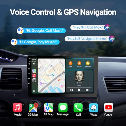 Haudio 9-Inch Double-DIN Android Car Stereo, Wireless Apple CarPlay and Android Auto, 2GB RAM, 64GB Storage, Bluetooth, Backup Camera, GPS Navigation, Wi-Fi, FM/AM/RDS Radio, 1280 x 720 Touchscreen - size: 9 inch