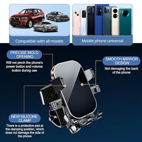 Dashboard Phone Holder, Multi-Angle Adjustment Noise-Free Anti-Shake Navigation Bracket, Portable Spring Clip Bracket with Anti-Scratch Silicone Protection, for Most Cars (Black)