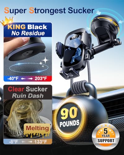 YRU True Military-Grade 360°Rotation Suction 2026 Ultimate Car Phone Holder - color: Dark Black