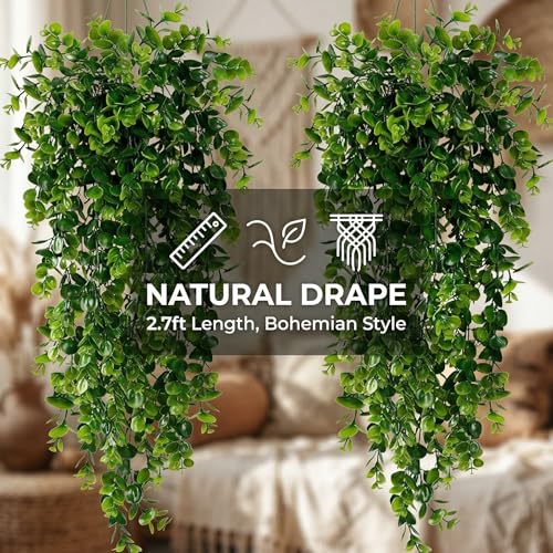 4 Pack Artificial Eucalyptus Hanging Plants 30 Inches UV Resistant Plastic Decor for Indoor Outdoor Walls, Weddings, Patios, Porches