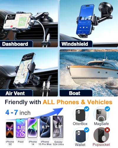 YRU True Military-Grade 360°Rotation Suction 2026 Ultimate Car Phone Holder - color: Pale Pink